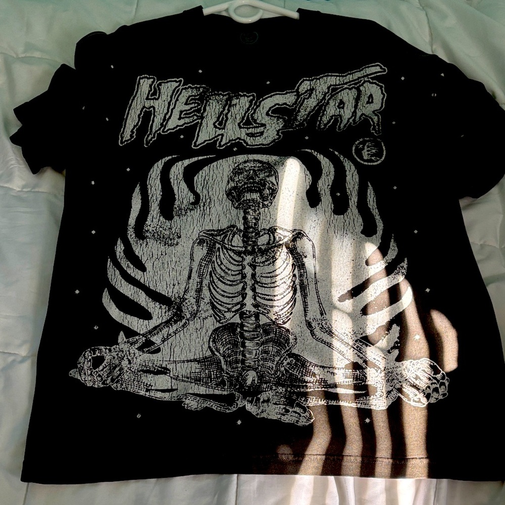 Black Tee with Skeleton and Hellstar Graphic